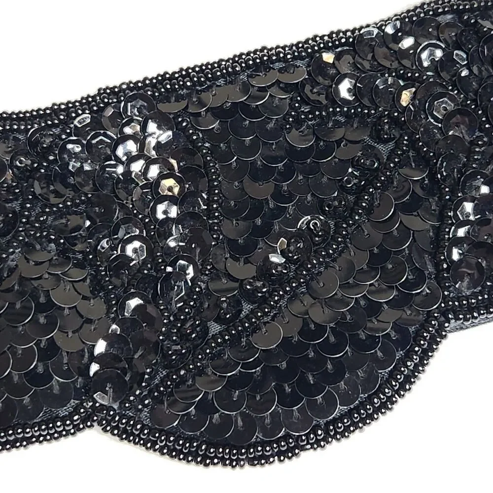 Art Deco Style Black Sequin Statement Cummerbund Belt Elasticized Retro Glam OS